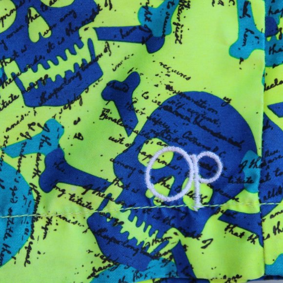 OP Ocean Pacific Youth Swim Trunks Youth L 16.5 X  W 10 Green Blue Skulls - Picture 7 of 10